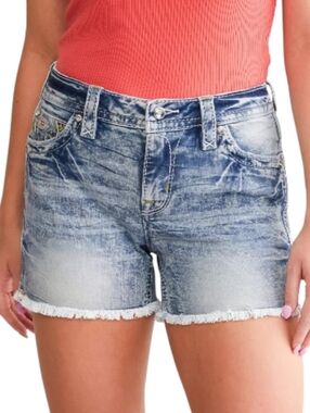 Rock Revival Semah Easy Short  Frayed Hem Acid Washed Shorts